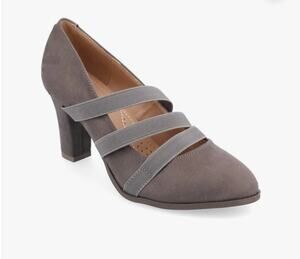 Journee Collection Gray Elastic Mary Jane Block Heels Size 9